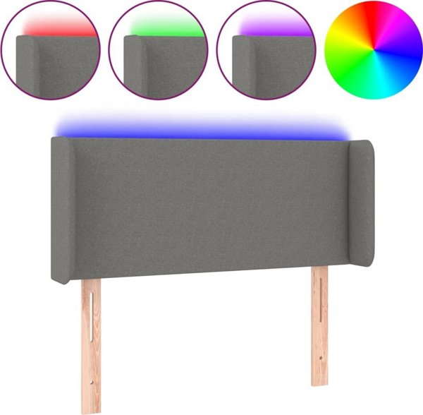 vidaXL Κεφαλάρι για κρεβάτι με LED, σκούρο γκρι, 93x16x78/88 cm, ύφασμα