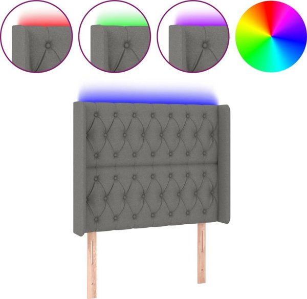 vidaXL Προσκέφαλο για κρεβάτι με LED, σκούρο γκρι, 103x16x118/128 εκ, ύφασμα