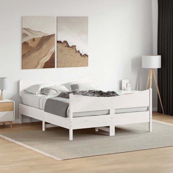 vidaXL Rama κρεβατιού χωρίς στρώμα, λευκή, 140x200 εκ, μασίφ πεύκο