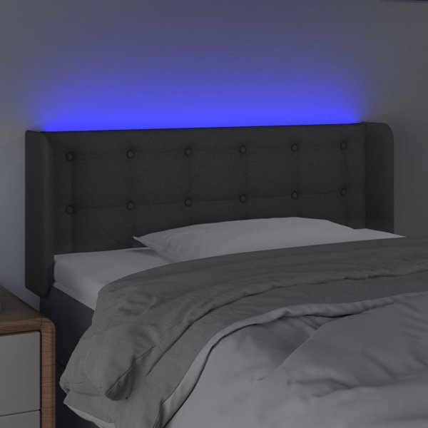 vidaXL Κεφαλάρι κρεβατιού με LED, σκούρο γκρι, 83x16x78/88 εκ., ύφασμα