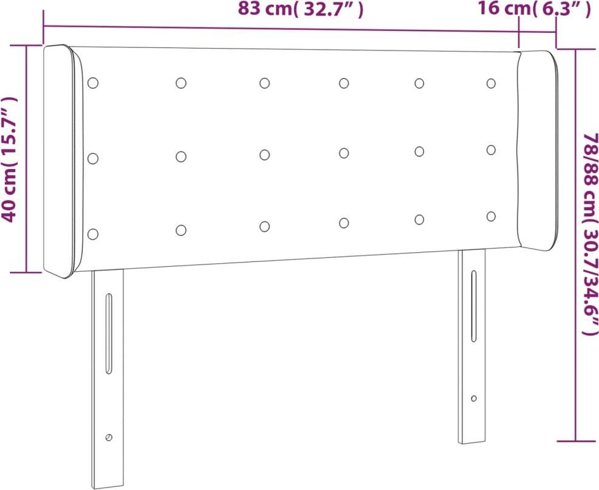 vidaXL Κεφαλάρι κρεβατιού με LED, σκούρο γκρι, 83x16x78/88 εκ., ύφασμα