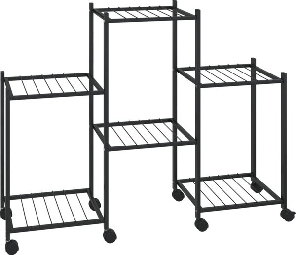 vidaXL Μαύρος σταντ για λουλούδια με ρόδες, 83x25x63,5 cm, σιδερένιος