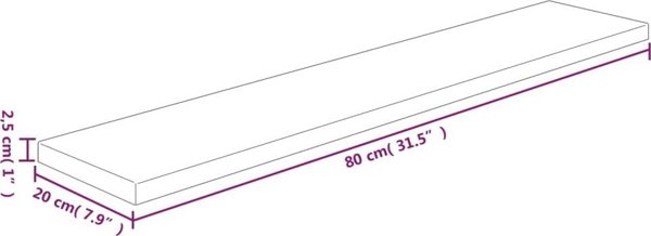 vidaXL Polka, 80x20x2,5 cm, surovo lite drewno debowe