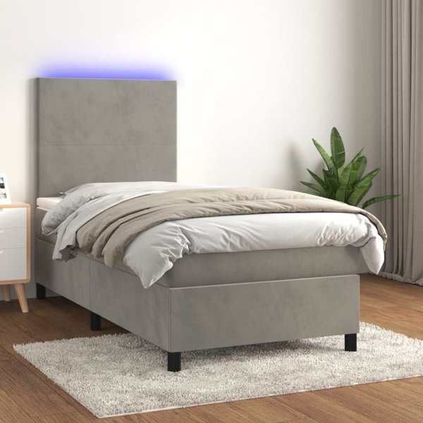 vidaXL Lozko kontynentalne z materacem i LED, szare 80x200 cm, aksamit