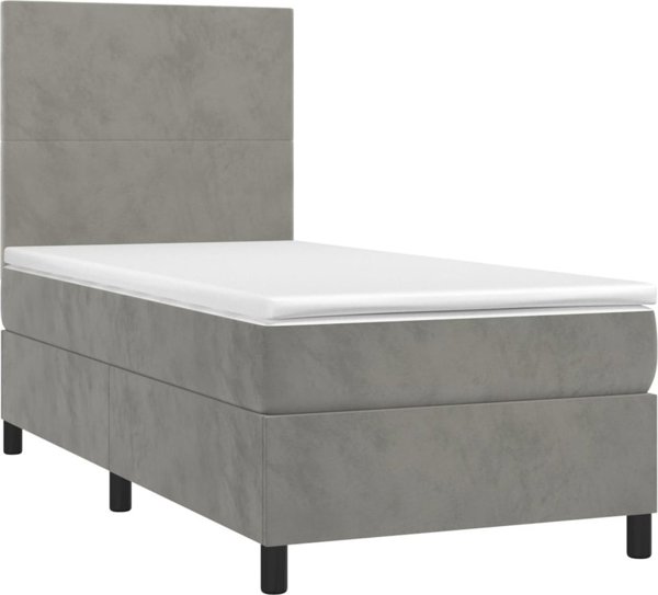 vidaXL Lozko kontynentalne z materacem i LED, szare 80x200 cm, aksamit