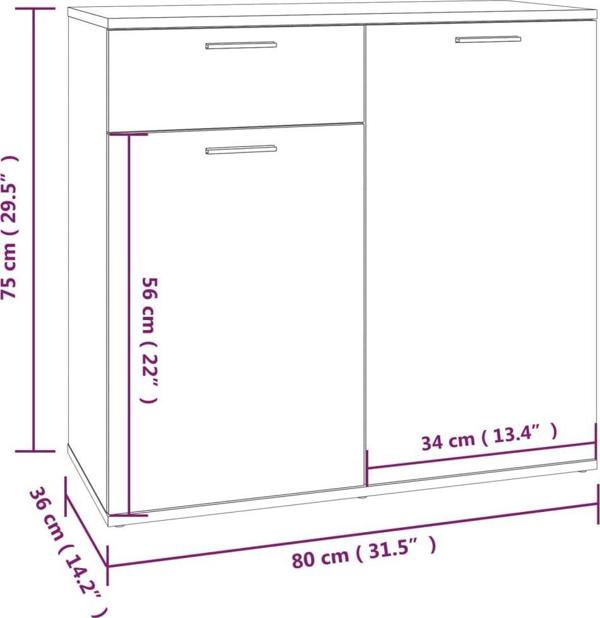 vidaXL Κομότα, γκρι Sonoma δρυς, 80x36x75 εκ.