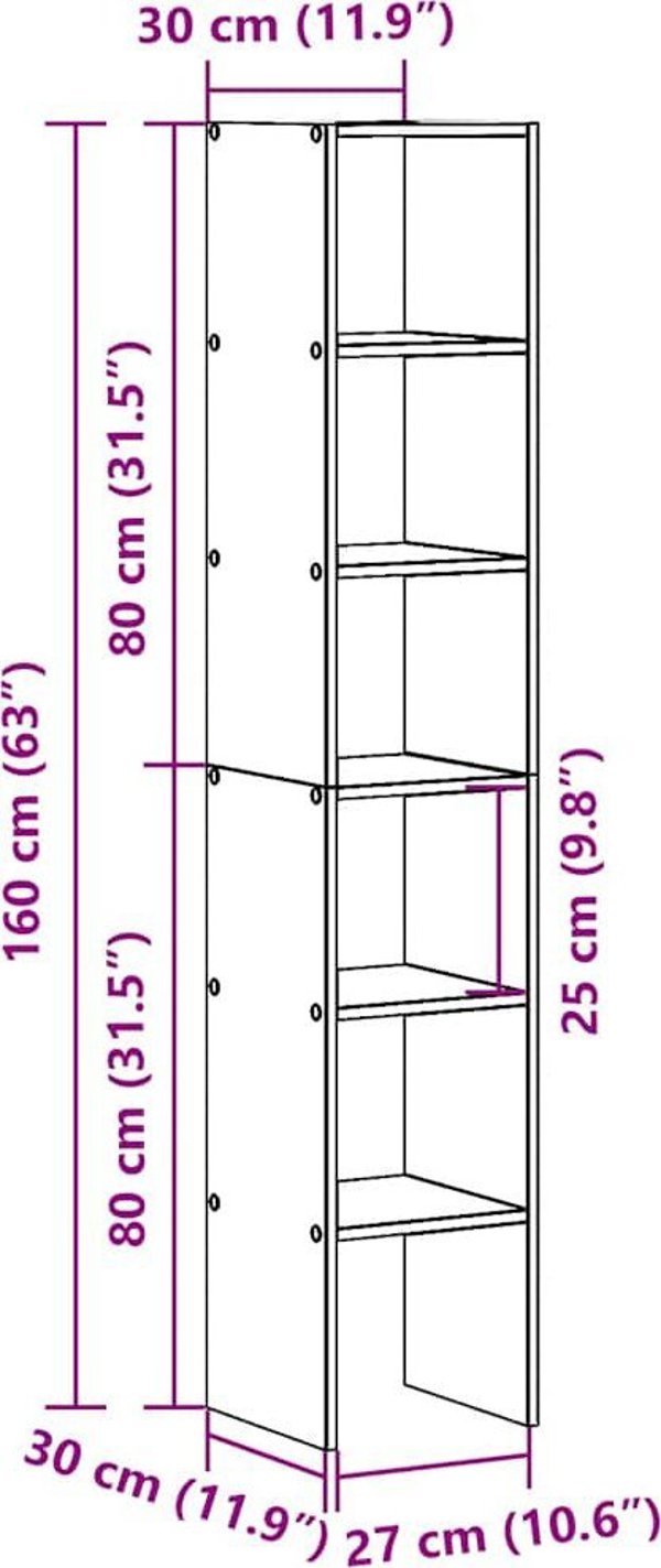 vidaXL Σετ 2 Ράφια Βιβλίων, Καπνιστή Δρυς, 30x30x80 εκ.