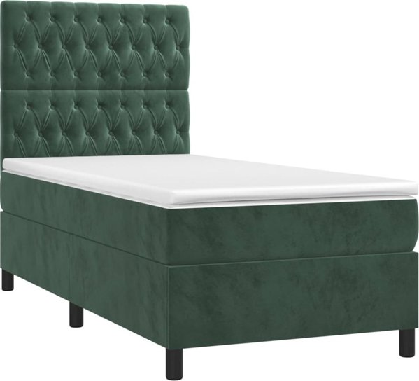 vidaXL Κρεβάτι continental με στρώμα, πράσινο βελούδο, 100x200 εκ.