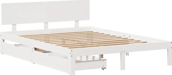 vidaXL Rama κρεβατιού με συρτάρια, λευκή, 160x200 εκ., συμπαγές πευκόξυλο