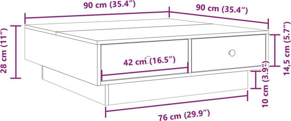 vidaXL Τραπεζάκι καφέ, μαύρο, 90x90x28 εκ., μοριοσανίδα