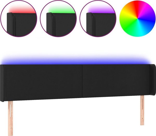 vidaXL Zaglowek do lozka z LED, czarny, 183x16x78/88 cm, sztuczna skora