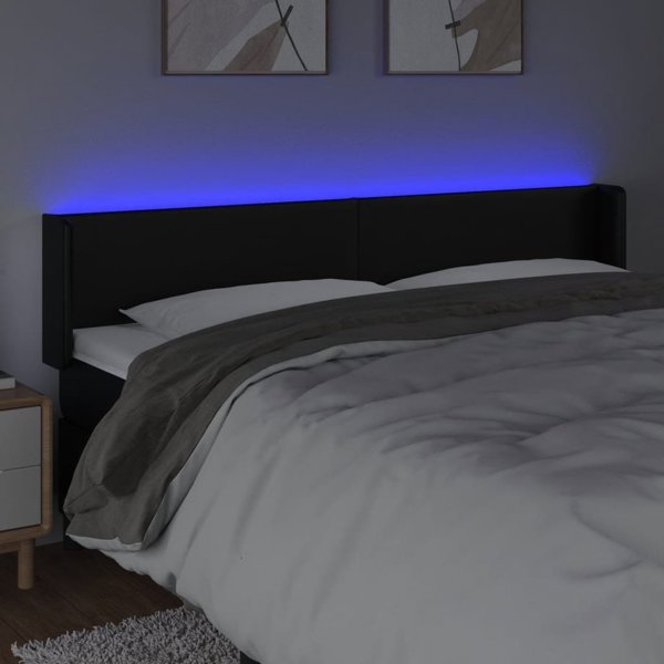 vidaXL Zaglowek do lozka z LED, czarny, 183x16x78/88 cm, sztuczna skora