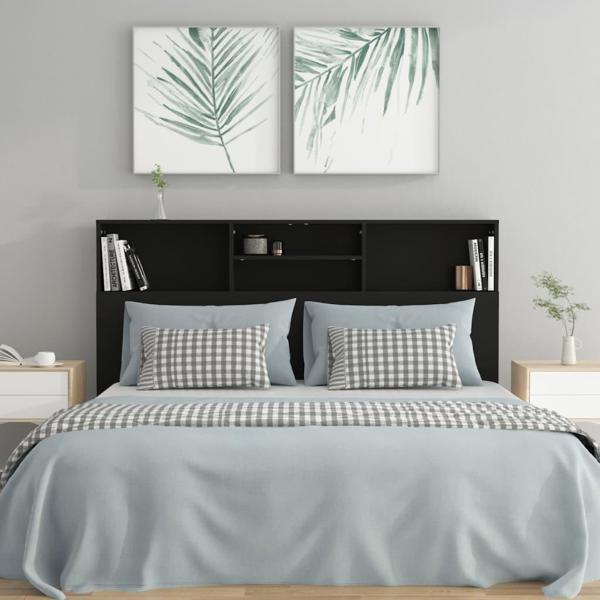 vidaXL Κεφαλάρι κρεβατιού με ράφια, μαύρο, 160x19x103,5 εκ.