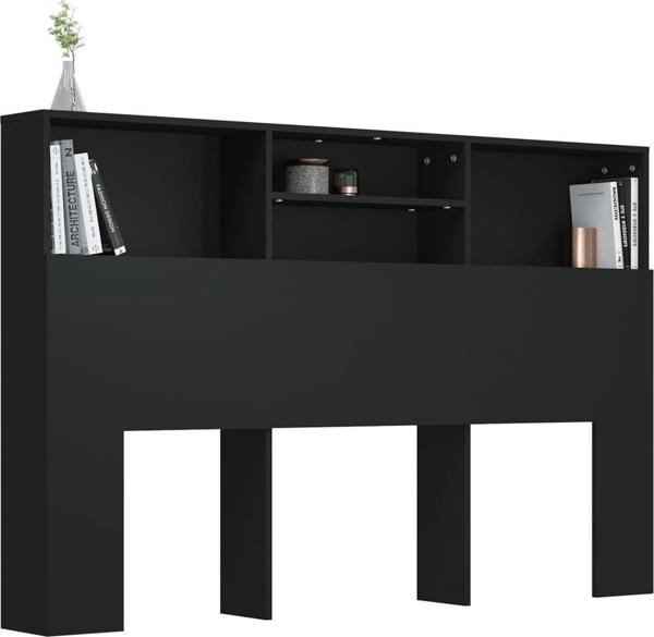 vidaXL Κεφαλάρι κρεβατιού με ράφια, μαύρο, 160x19x103,5 εκ.