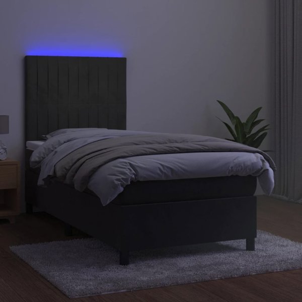 vidaXL Κοντινεντάλ κρεβάτι με στρώμα και LED, γκρι βελούδο, 80x200 εκ