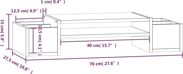 vidaXL Στήριγμα οθόνης, μέλι καφέ, 70x27,5x15 εκ., μασίφ πεύκο