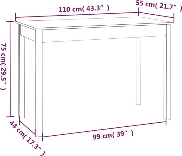 vidaXL Τραπέζι τραπεζαρίας, λευκό, 110x55x75 εκ, από μασίφ πεύκο