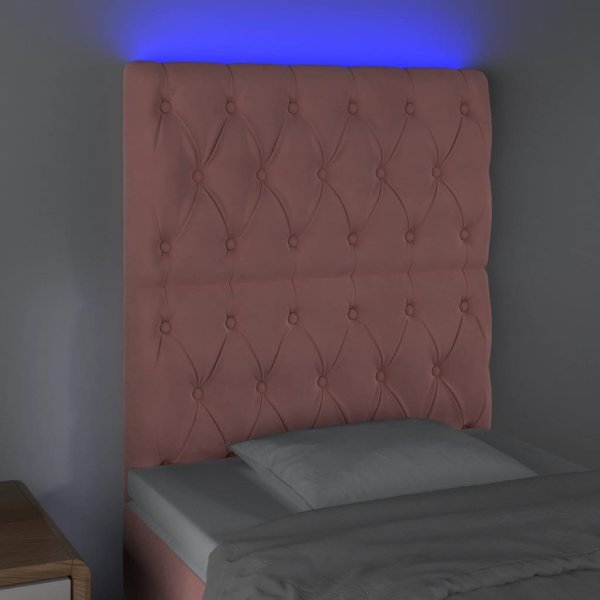 vidaXL Προσκέφαλο για κρεβάτι με LED, ροζ, 80x7x118/128 cm, βελούδο