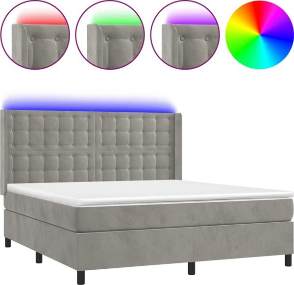 vidaXL Κρεβάτι κοντινεντάλ με στρώμα και LED, γκρι βελούδο, 160 x 200 cm