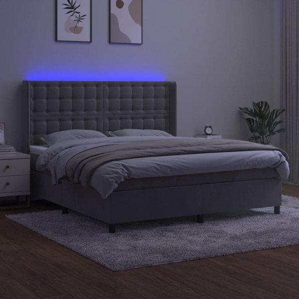 vidaXL Κρεβάτι κοντινεντάλ με στρώμα και LED, γκρι βελούδο, 160 x 200 cm