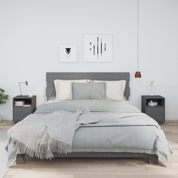 vidaXL vidaXL Szafki nocne, 2 szt., szare, 40x34x55 cm, lite drewno sosnowe
