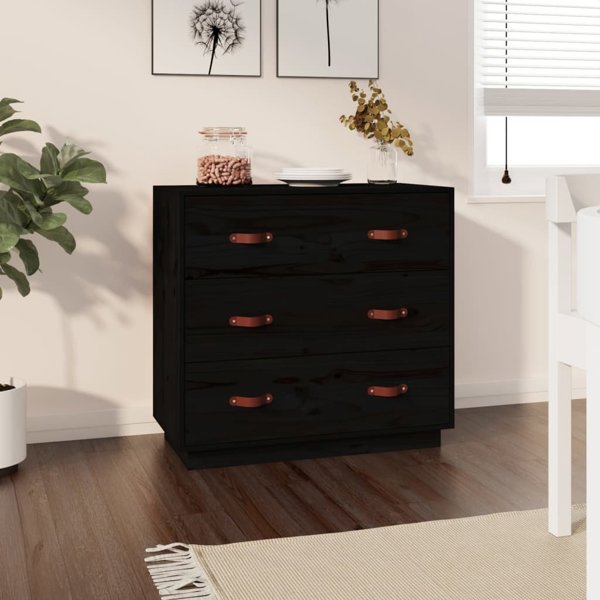 vidaXL vidaXL Komoda, czarna, 80x40x75 cm, lite drewno sosnowe