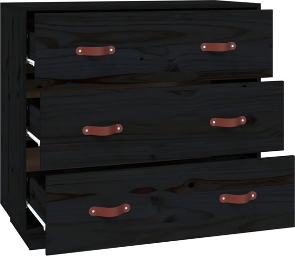 vidaXL vidaXL Komoda, czarna, 80x40x75 cm, lite drewno sosnowe