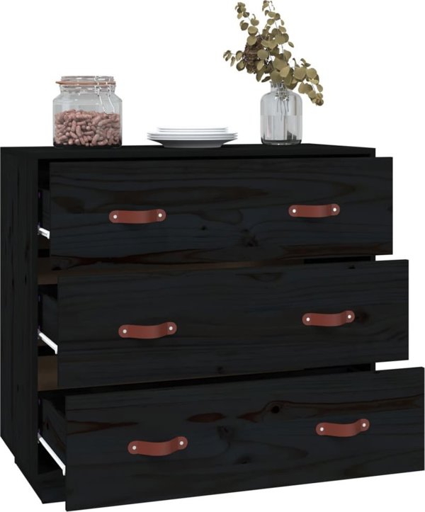 vidaXL vidaXL Komoda, czarna, 80x40x75 cm, lite drewno sosnowe