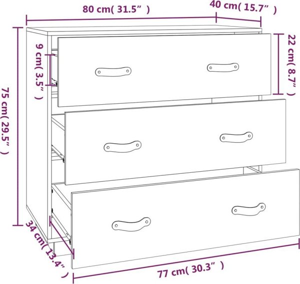 vidaXL vidaXL Komoda, czarna, 80x40x75 cm, lite drewno sosnowe