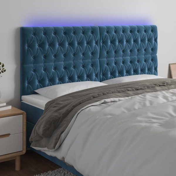 vidaXL Κεφαλάρι κρεβατιού με LED, σκούρο μπλε, 180x7x118/128 εκ.