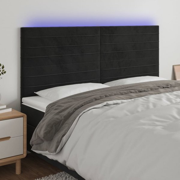 Κεφαλάρι κρεβατιού με LED vidaXL, μαύρο, 160x5x118/128 εκ., βελούδο