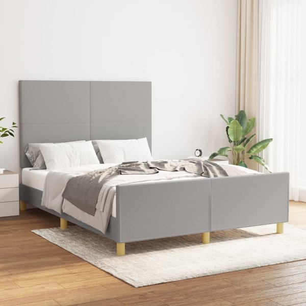 vidaXL Rama κρεβατιού με προσκέφαλο, ανοιχτό γκρι, 140x190 εκ., υφασμάτινη επένδυση