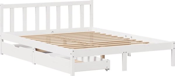 vidaXL Rama κρεβατιού χωρίς στρώμα, λευκή, 140x190 cm, μασίφ πεύκο