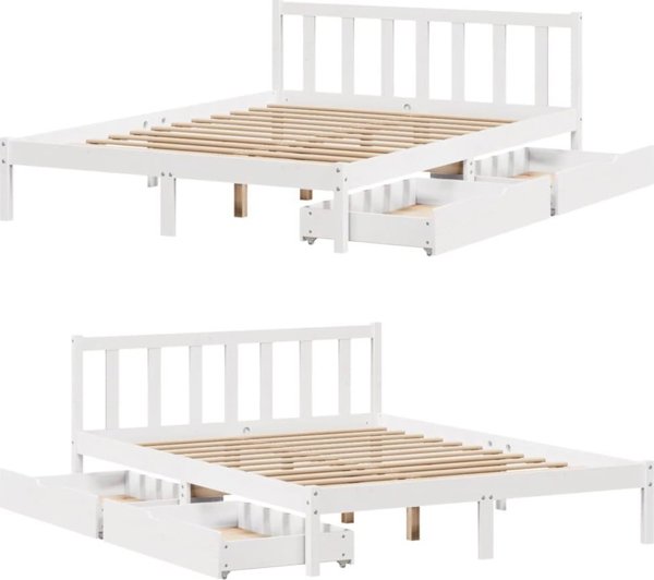 vidaXL Rama κρεβατιού χωρίς στρώμα, λευκή, 140x190 cm, μασίφ πεύκο