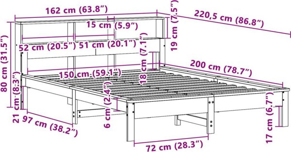 vidaXL Σκελετός καρέκλας χωρίς στρώμα, κερωμένο καφέ, 150x200 εκ, μασίφ πεύκο