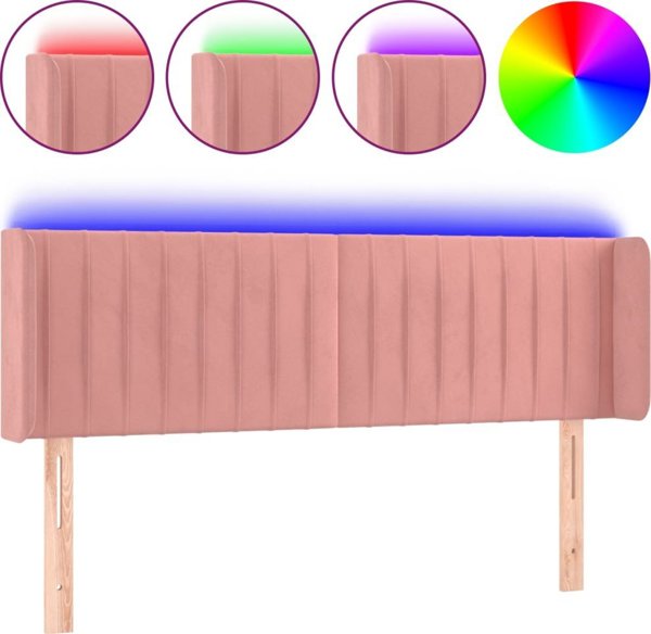 vidaXL Κεφαλάρι κρεβατιού με LED, ροζ, 147x16x78/88 cm, βελούδο