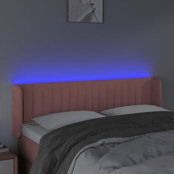 vidaXL Κεφαλάρι κρεβατιού με LED, ροζ, 147x16x78/88 cm, βελούδο