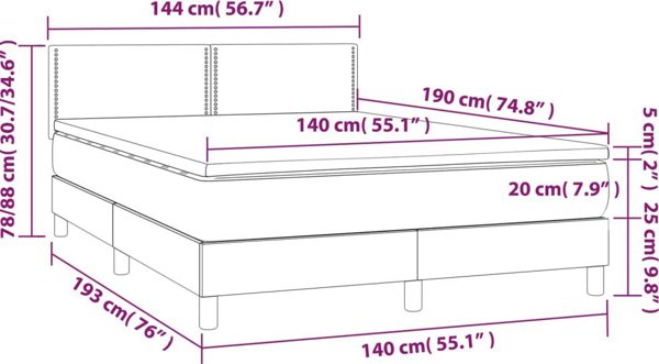 vidaXL Continental κρεβάτι με στρώμα, μπλε 140x190 cm, ύφασμα