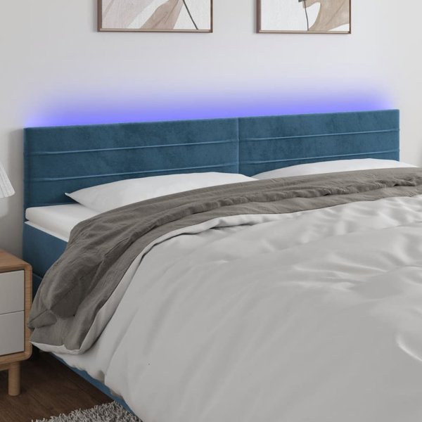 vidaXL Προσκέφαλος κρεβατιού με LED, σκούρο μπλε, 160x5x78/88 cm, βελούδο