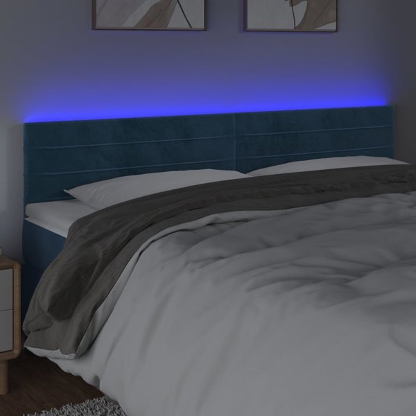 vidaXL Προσκέφαλος κρεβατιού με LED, σκούρο μπλε, 160x5x78/88 cm, βελούδο