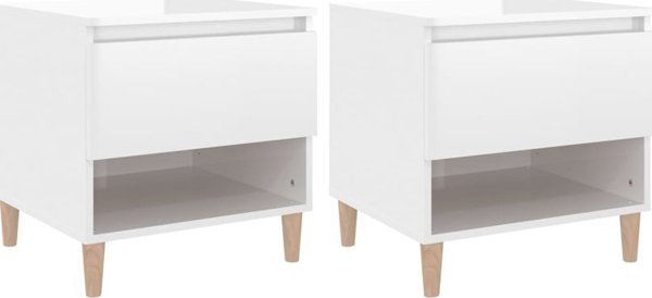 vidaXL Σετ 2 Κομοδίνα Λευκά Μεγάλης Γυαλάδας, 50x46x50 cm