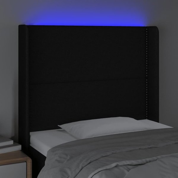 vidaXL Κεφαλάρι Κρεβατιού με LED, μαύρο, 83x16x118/128 cm, υφασμα