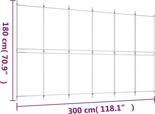 vidaXL vidaXL Parawan 6-panelowy, czarny, 300 x 180 cm, tkanina