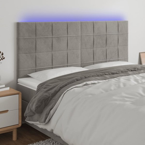 vidaXL Κεφαλάρι κρεβατιού με LED, ανοιχτό γκρι, 180x5x118/128 εκ, βελούδο