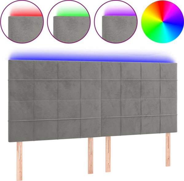vidaXL Κεφαλάρι κρεβατιού με LED, ανοιχτό γκρι, 180x5x118/128 εκ, βελούδο