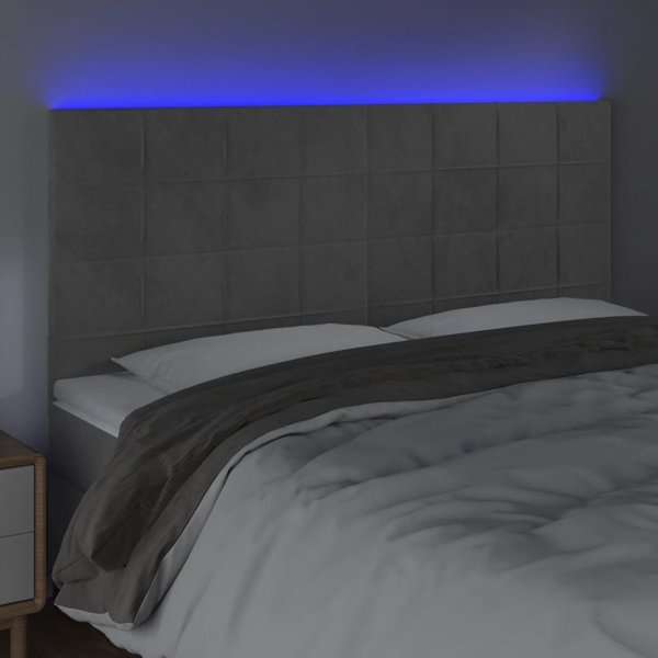 vidaXL Κεφαλάρι κρεβατιού με LED, ανοιχτό γκρι, 180x5x118/128 εκ, βελούδο
