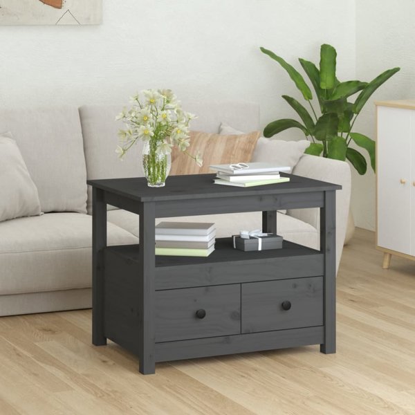vidaXL vidaXL Stolik kawowy, szary, 71x49x55 cm, lite drewno sosnowe