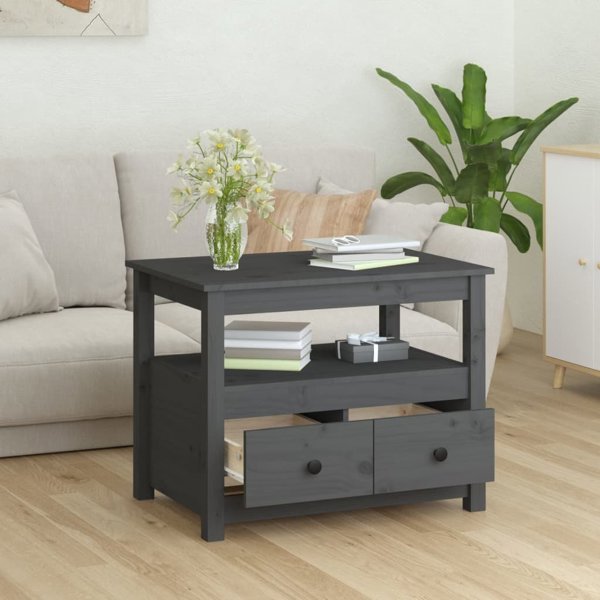 vidaXL vidaXL Stolik kawowy, szary, 71x49x55 cm, lite drewno sosnowe