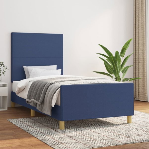 vidaXL Rama κρεβατιού με κεφαλάρι, μπλε, 90x200 εκ., με υφασμάτινη επένδυση