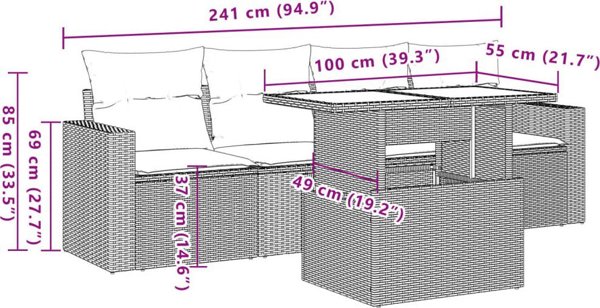 vidaXL Σετ επίπλων κήπου 5 τεμαχίων με μαξιλάρια, μπεζ, πολυρρηττάν